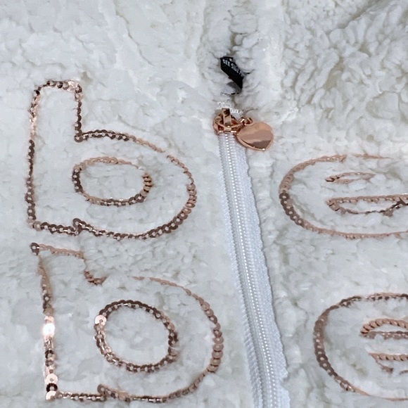 NWT Bebe girls vanilla with sequin zip up Sherpa hoodie -4T - Picture 4 of 8